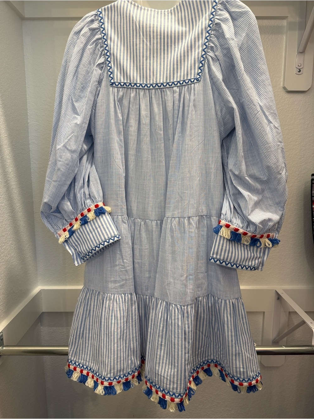 RED-WHITE-&NEW!! Tuckernuck❤️🤍💙Blue Stripe Chambray Tassel Jen Dress-NWT - Picture 3 of 5